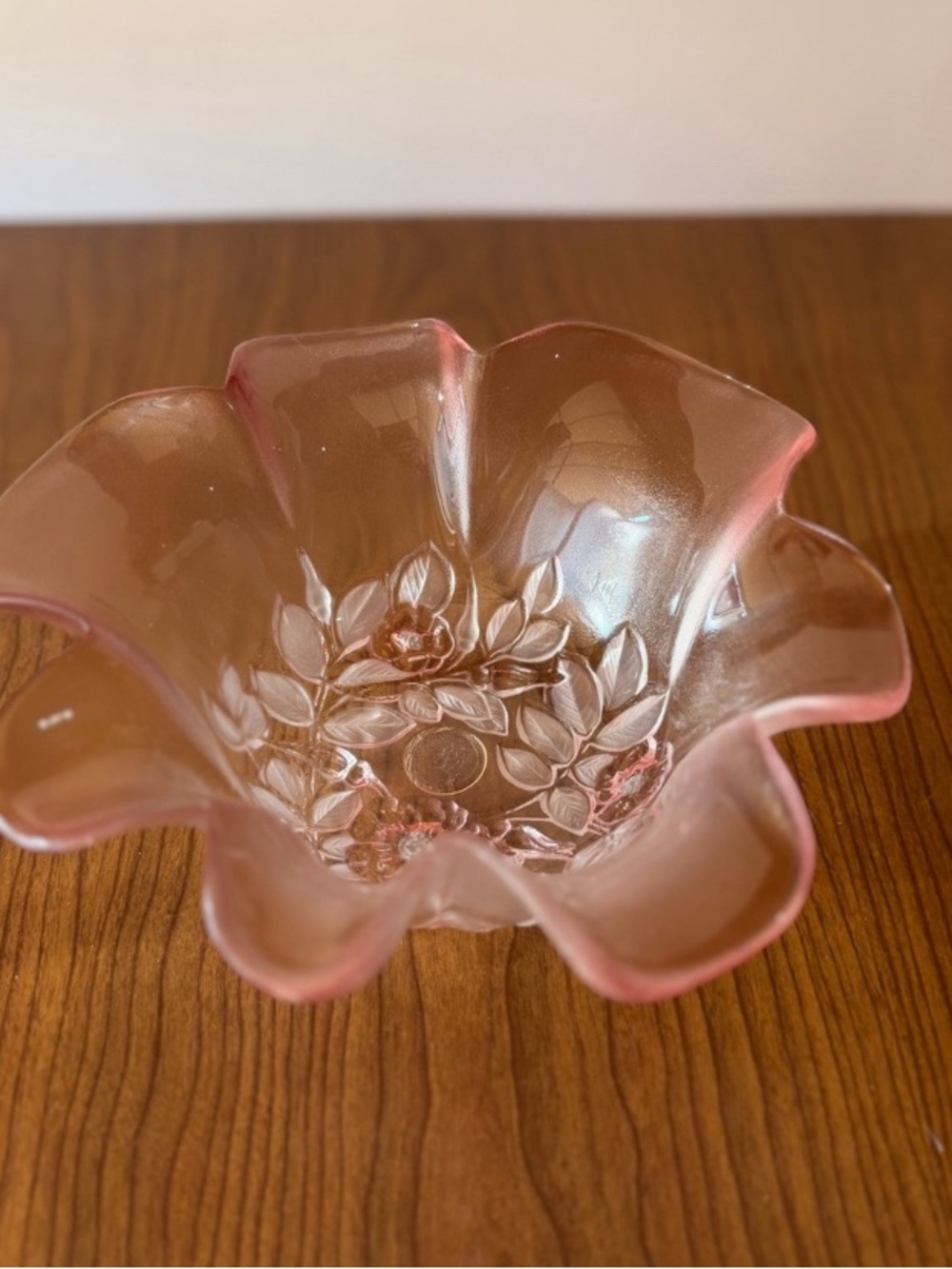 Pink Floral Glass Decorative Bowl - Home Art